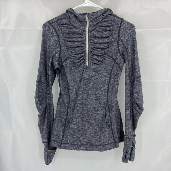 Lululemon Women 4 1/4 Zip Pullover Jacket Ruched Ruffled Stretch Thumbholes Blue - Picture 1 of 7